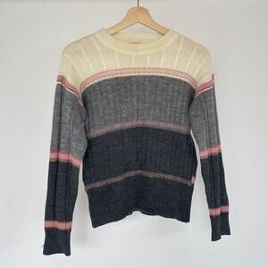Vintage 70's Gray Pink Colorblock Striped Knit Acrylic Sweater Top Sz S/M